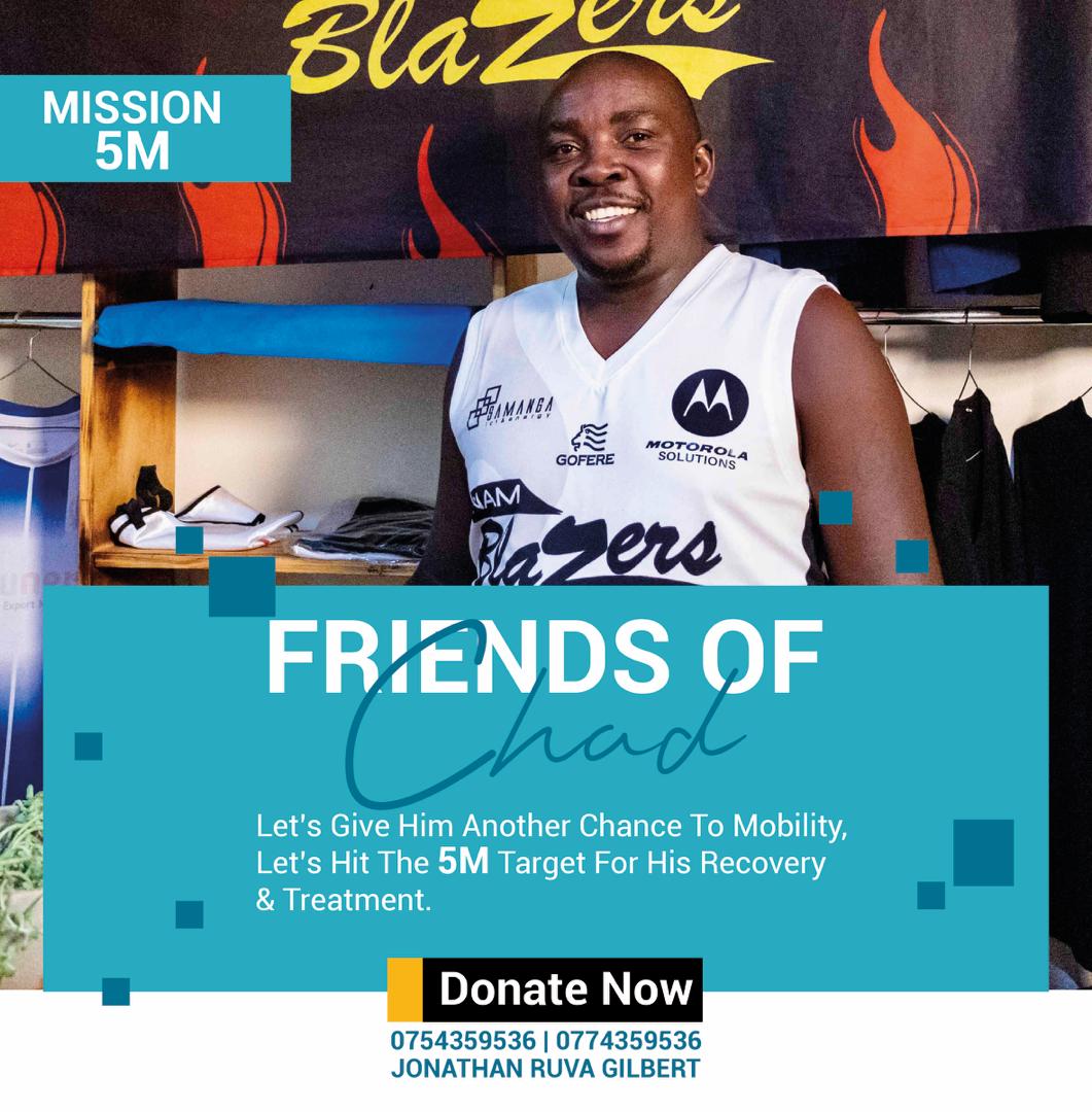 The Basketball Fraternity, Friends of CHAD, we are on a mission to rise UGX 5M. 

We want to see CHAD back on the floor when he is fully recovered. So let's work as basketball family 

Send your contribution to Jonathan Ruve Gilbert on 0754359536/0774359536 
#FriendsOfChad