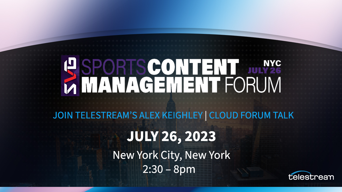 Telestream's tweet image. Meet with the Telestream team at the SVG Content Management Forum on July 26th so we can hear more about your sports workflow needs. For event details and to schedule a meeting:   bit.ly/43gVmBn

#Telestream #SVGSCM #sportsvideo @sportsvideo