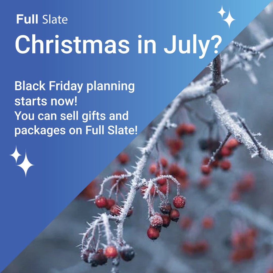Full_Slate's tweet photo. Hard to imagine, as the weather may be hot, but we are six months from the holiday season! Are you planning your Black Friday sales? Let Full Slate help with our Gifts and Packages feature! Only $5 a month for unlimited sales. More information? https://t.co/mLbHok1Nhi https://t.co/dBlnloAuX1