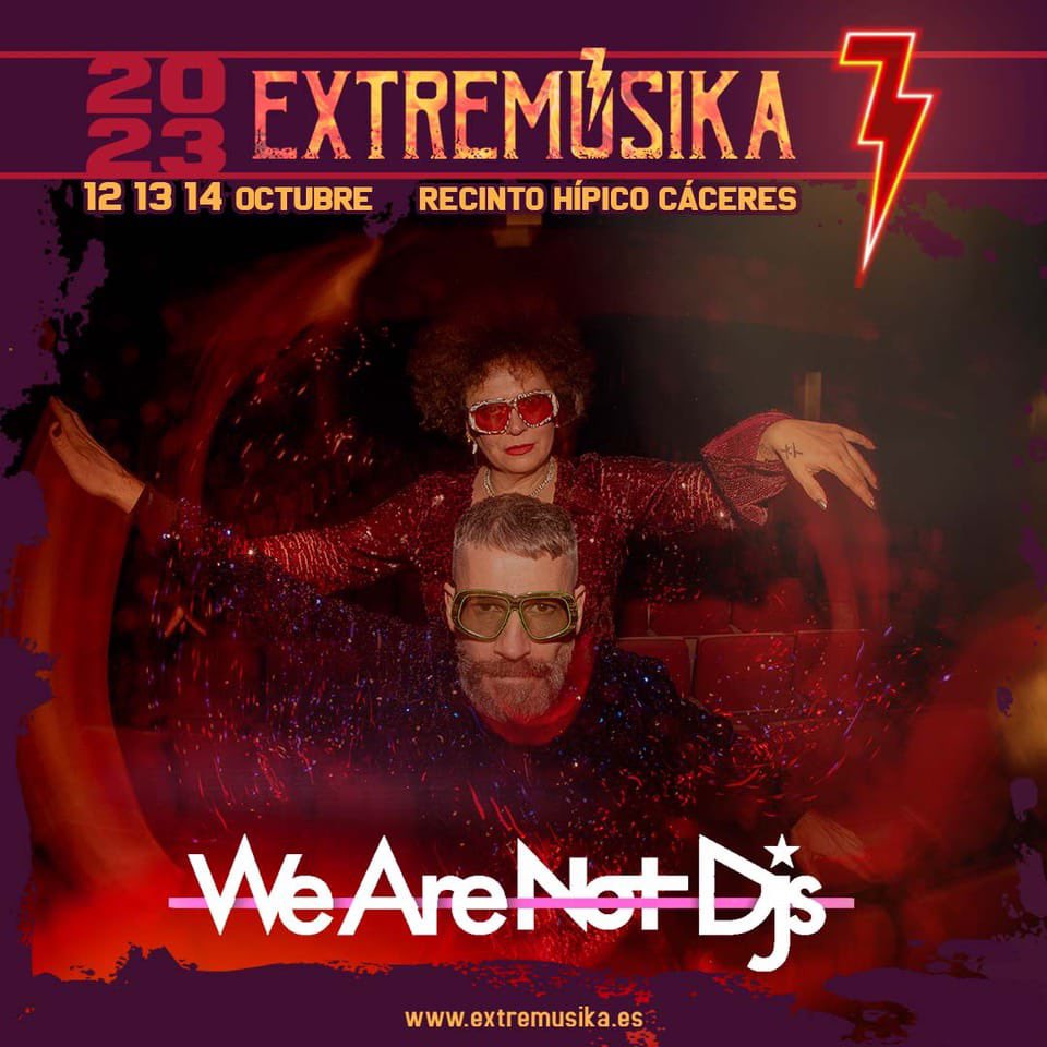 We_Are_Not_Djs's tweet photo. Vamos a lo que tanto nos gusta: anunciar nuevas fechas/festivales!!! y como no queremos que se acabe la temporada nunca, la estiramos hasta Octubre, por lo menos… nos estrenamos en @ExtremusikaF y también en #Caceres
#extremusika2023 #wearenotdjs #caceres #extremadura #xtour https://t.co/5YVEnZ803R
