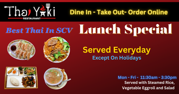 HotSpotCityNet's tweet photo. Thai Yaki SCV has New &amp; Delicious Thai Lunch Specials! Visit order Order In Today - Try Best Thai meal deal in SCV!

Appetizers, Soups and traditional Thai Food...
Thai Yaki Santa Clarita, offers a variety of dynamic meals and exotic delicacies.

https://t.co/Lv3oBeDGWc https://t.co/x2Br1cufLr