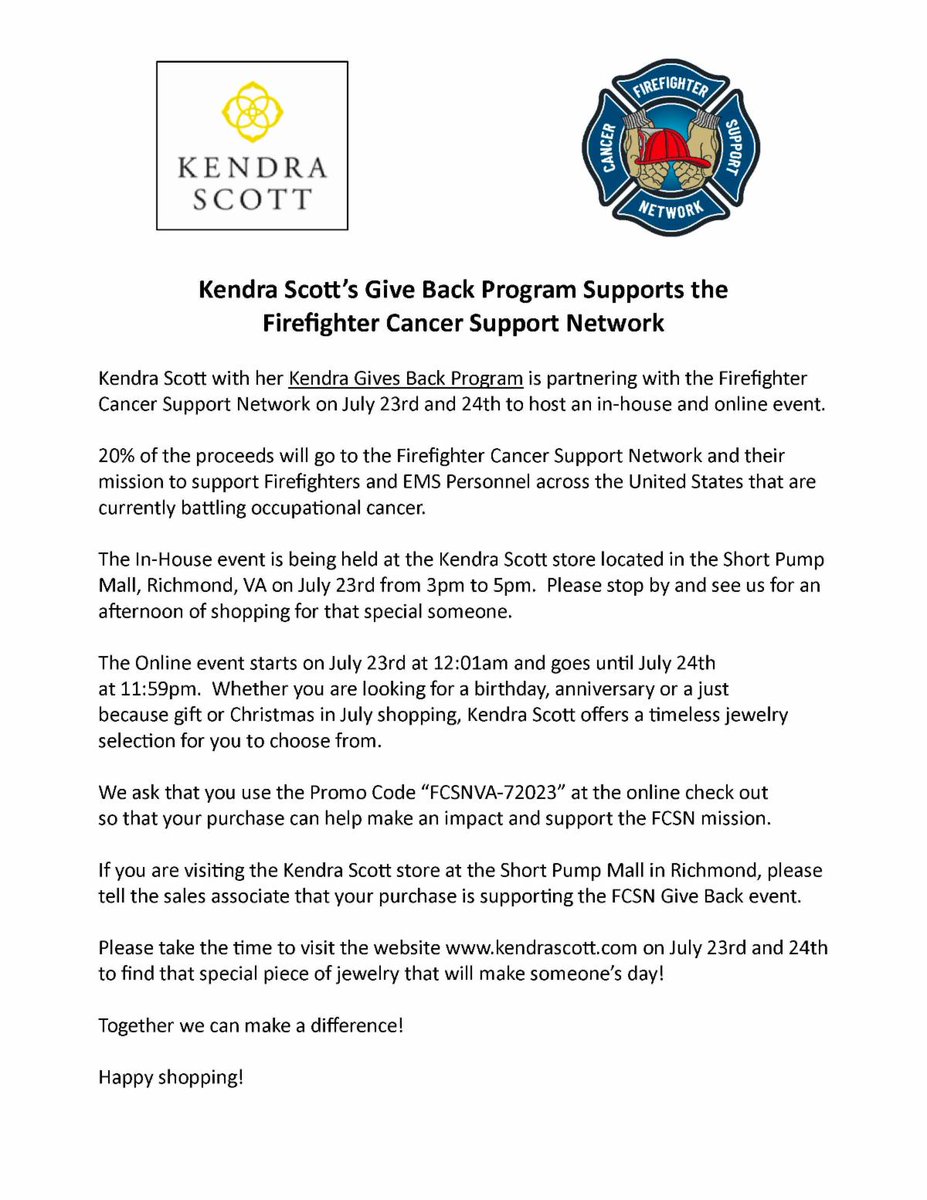 On July 23rd & 24th take advantage an opportunity to get that special someone a nice gift for their next birthday, anniversary or any special occasion. FCSN is proud to partner with KENDRA SCOTT jewelry and will receive 20% of every purchase. @KendraScott