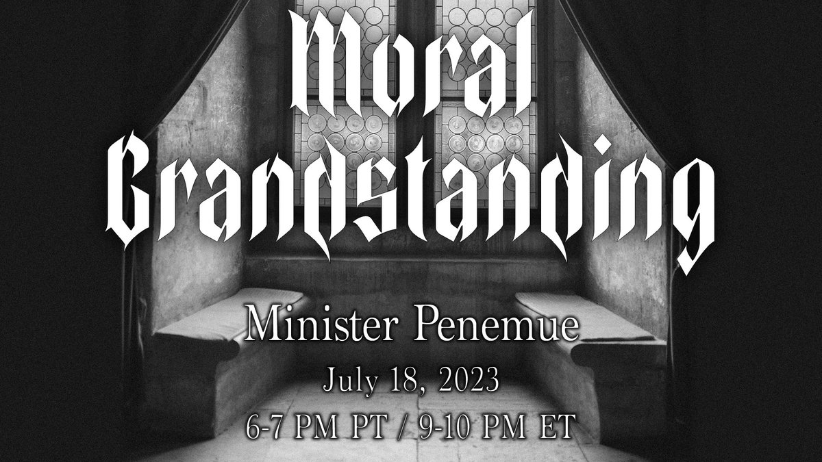 Join us for this weeks Temple Tuesday Services. The topic is Moral Grandstanding. Led by Minister Penemue July 18th, 2023. Chat opens at 8pm EST. Service starts at 9pm EST. thesatanictemple.tv/programs/tts20…