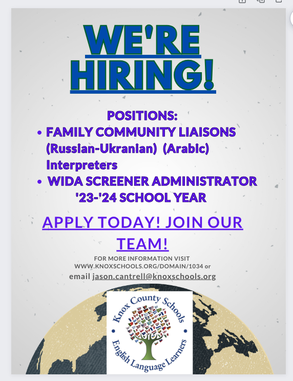 We are Hiring! We would love to have YOU join our ELL Team! 🌎 Apply today! 😀