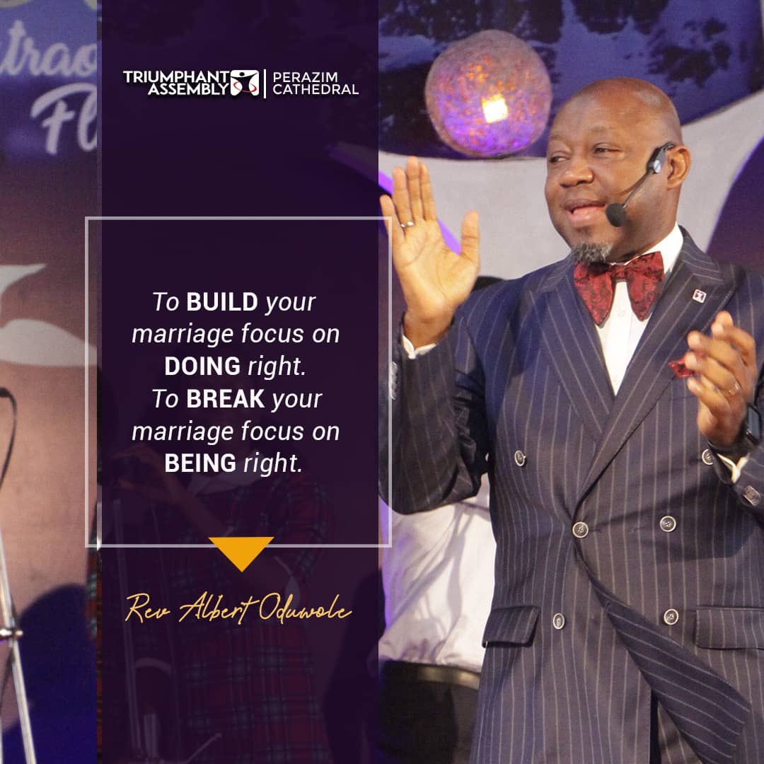 albertoduwole's tweet photo. “To BUILD your marriage focus on
DOING right.
To BREAK your marriage focus on
BEING right”
-Dr. Albert Oduwole
#marrymattics https://t.co/HSdMJ4wAS3