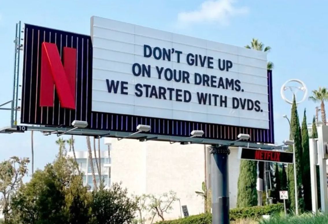 lbaris's tweet photo. Don't give up on your dreams (unless you're a screenwriter or an actor with no streaming residuals). Current Netflix marketing copy sounding pretty tone deaf in the context of the double strikes. #SAGAFTRAstrike #WGAStrike #marketing https://t.co/sYdU6ShKQC
