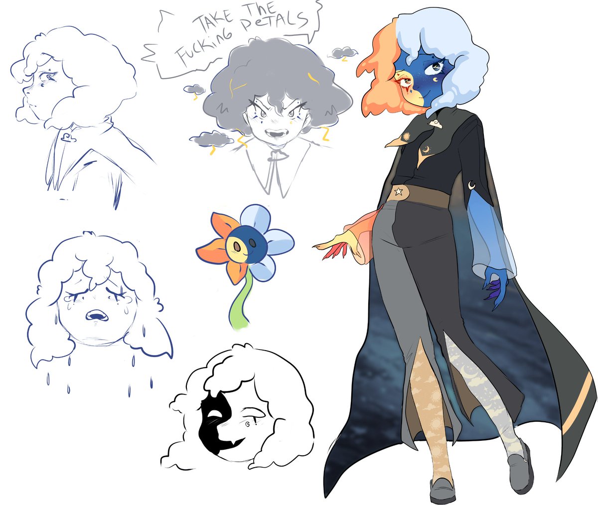 EnmoMew's tweet photo. yes, I guess I went a bit too far with this humanization, but this flowey is beautiful! I could not avoid it!
I thought it would be cute if his hair was like a cloud
this flowey belongs to: @yiyoohho https://t.co/cZwDNvWUcu
