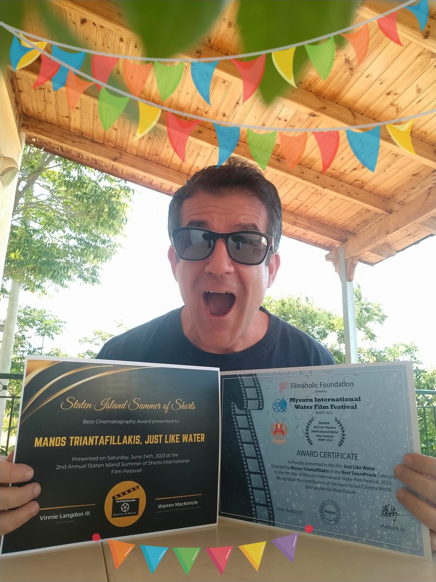 Manos30fillakis's tweet photo. 1st prize for the Best Cinematography from The Staten Island Summer of Shorts International Film Festival in New York and 1st prize for Best Soundtrack from the Mysuru International Water Film Festival in India 🏆🏆 https://t.co/R74ypEQFna