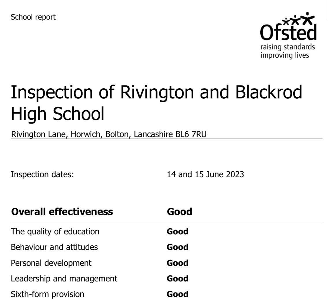 We’re delighted to confirm that following our Ofsted inspection on 14/15th June,  our school received a judgement of Good across all areas. This is thoroughly well deserved &amp; sincere thanks go to all students, staff, parents &amp; Governors for supporting the school to achieve this.