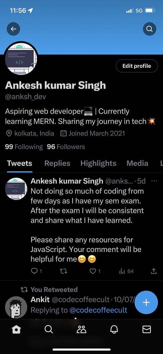 anksh_dev's tweet image. Just 4 followers less in 100. I am  very happy with the tech Twitter community. 

I am not posting anything from few days because I have my sem exam. 

After the exam I will get back to learning web dev.
