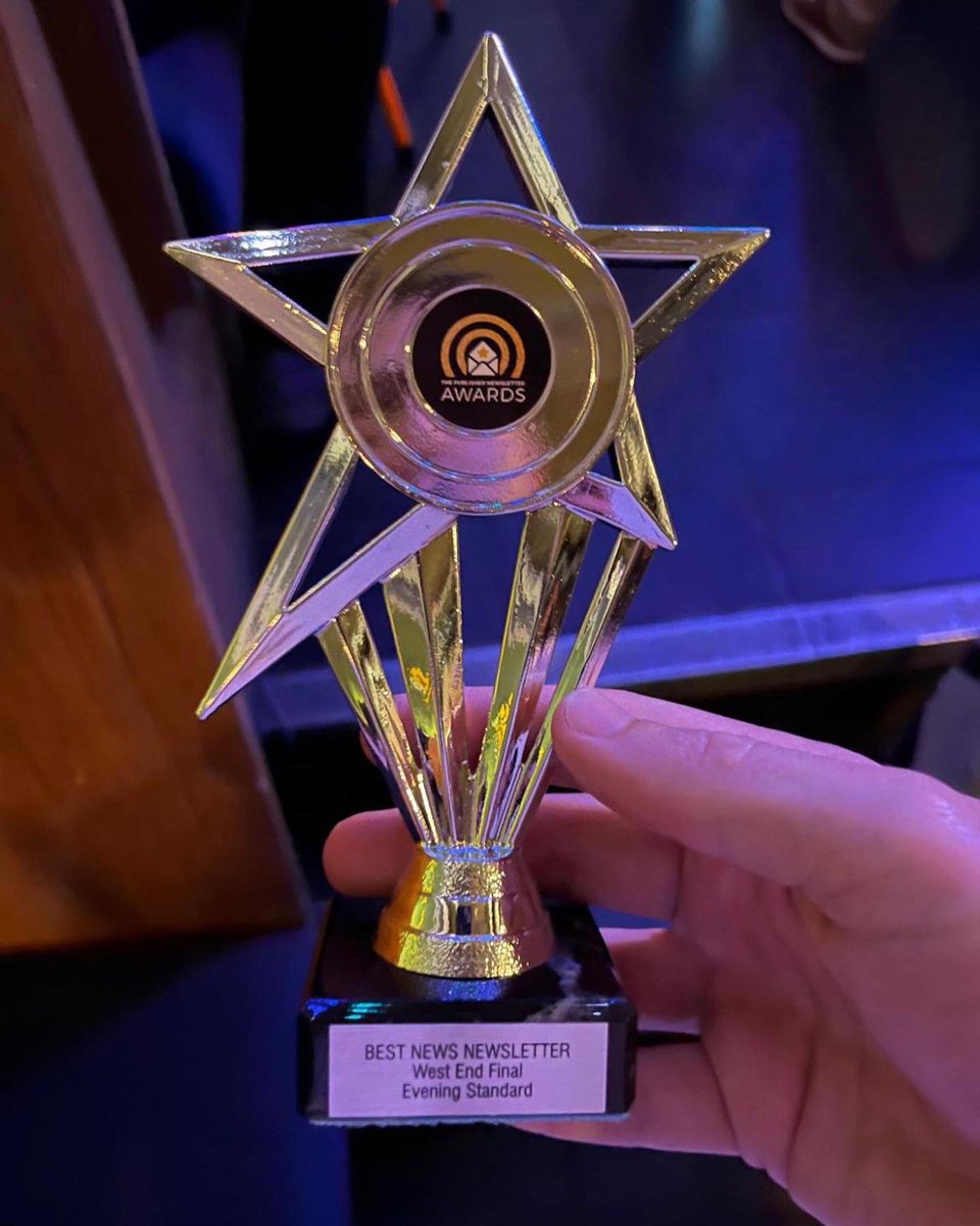 Jack Kessler (@jackkessler1) on Twitter photo Thrilled that West End Final won best ‘news’ newsletter at the <a href="/pubnewsletters/">The Publisher Newsletter Awards</a> 🏆 Thrilled that West End Final won best ‘news’ newsletter at the <a href="/pubnewsletters/">The Publisher Newsletter Awards</a> 🏆