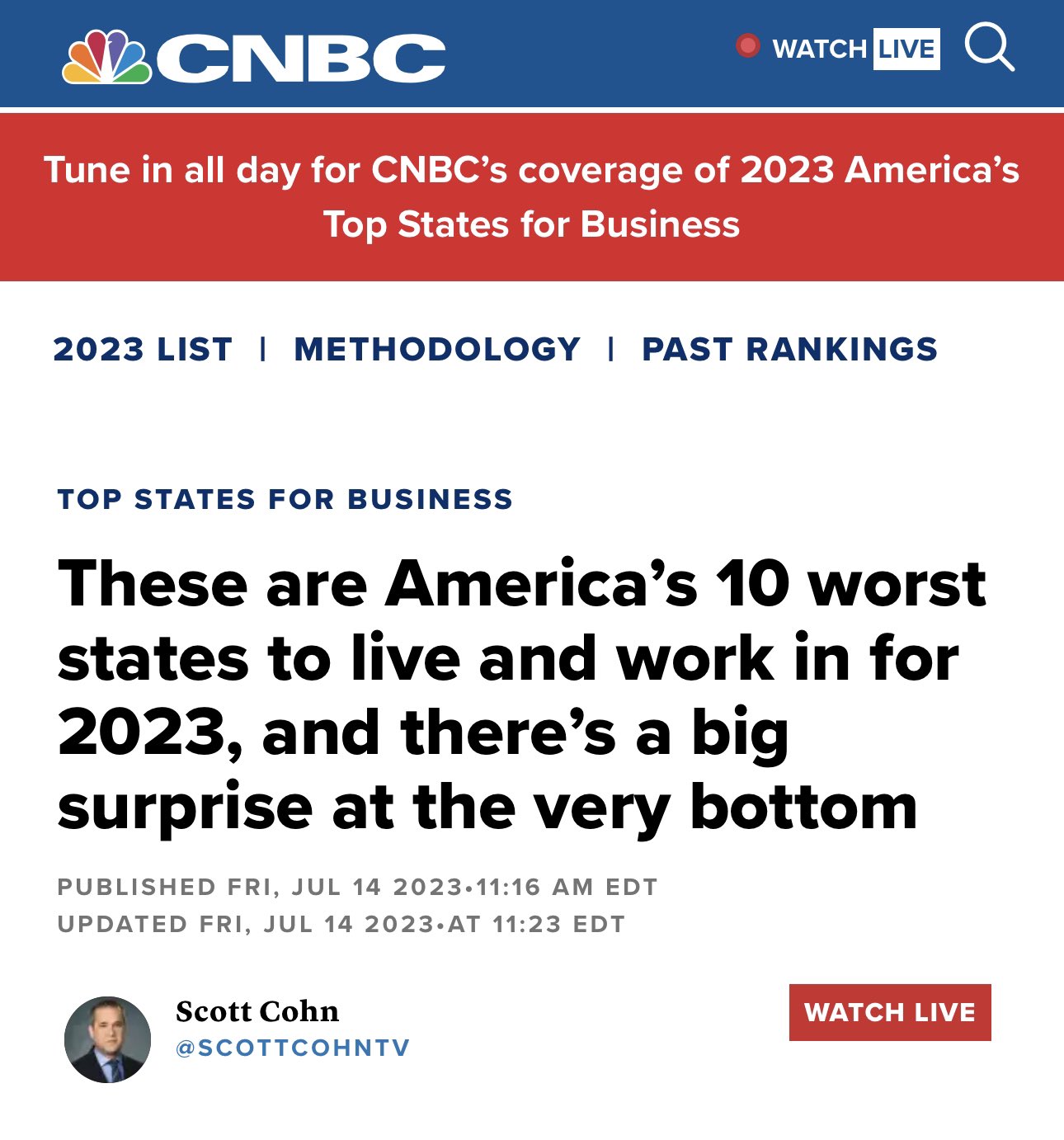 max gagliardi on Twitter "CNBC ranks Texas as the worst state to live