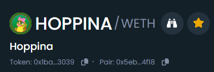 HOPPINA_ERC's tweet photo. HOPPINA LIVE ON DEX 🐸

SMASH THE STAR ⭐️
#HOPPINA

https://t.co/lC3vBVPyjN https://t.co/PGdZ3kLLte