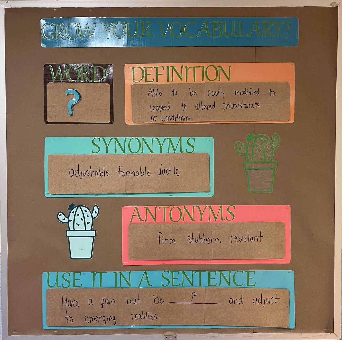 We love interactive bulletin boards <a href="/TurnerCreekES/">Turner Creek Elementary</a>! Each week clues for a new vocabulary word will be revealed. Students can use the link below to submit their guess. The word will be announced each Thursday! #GrowYourVocabulary

forms.gle/aNvstegc66gP8b…