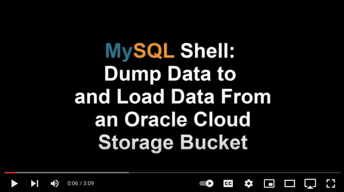 MySQL's tweet photo. [Video - MySQL Shorts] Learn how you can use MySQL Shell to dump data to and load data from an Oracle Cloud Infrastructure Storage Bucket. https://t.co/m2Jic81adX
#MySQL #MySQLHeatWave https://t.co/qWwGeejUgF