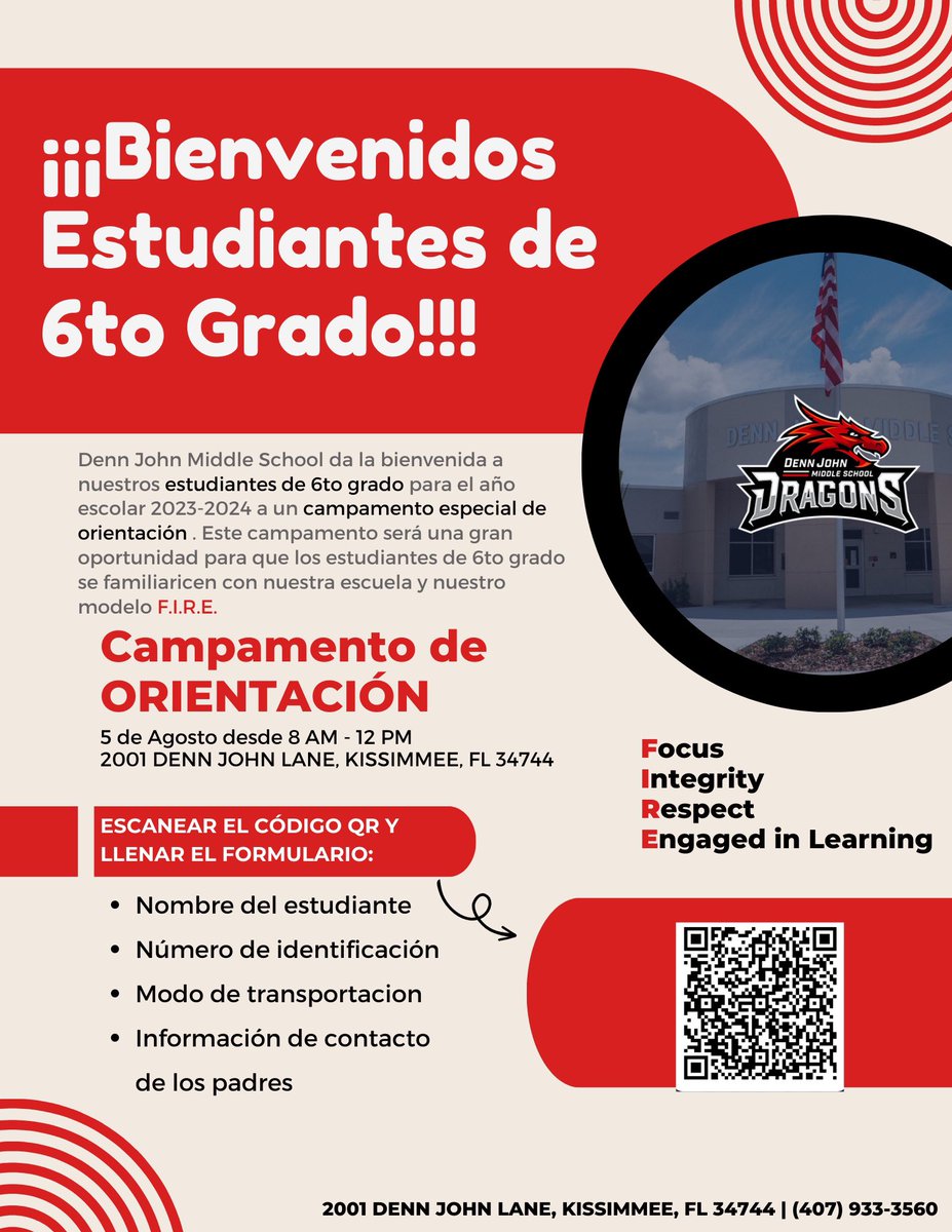 Our 6th grade orientation camp will now be on August 5th. Please use the QR code to register your 6th grader.