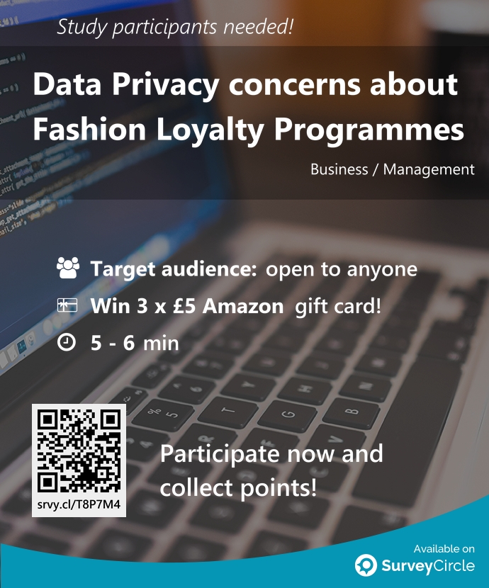 top_studies's tweet image. Participants needed for top-ranked study on SurveyCircle:

&quot;Data Privacy concerns about Fashion Loyalty Programmes&quot; surveycircle.com/T8P7M4/ via @SurveyCircle #uniwestminster

#ConsumerBehaviourResearch #LoyaltyProgrammes #RewardsProgrammes #fashion