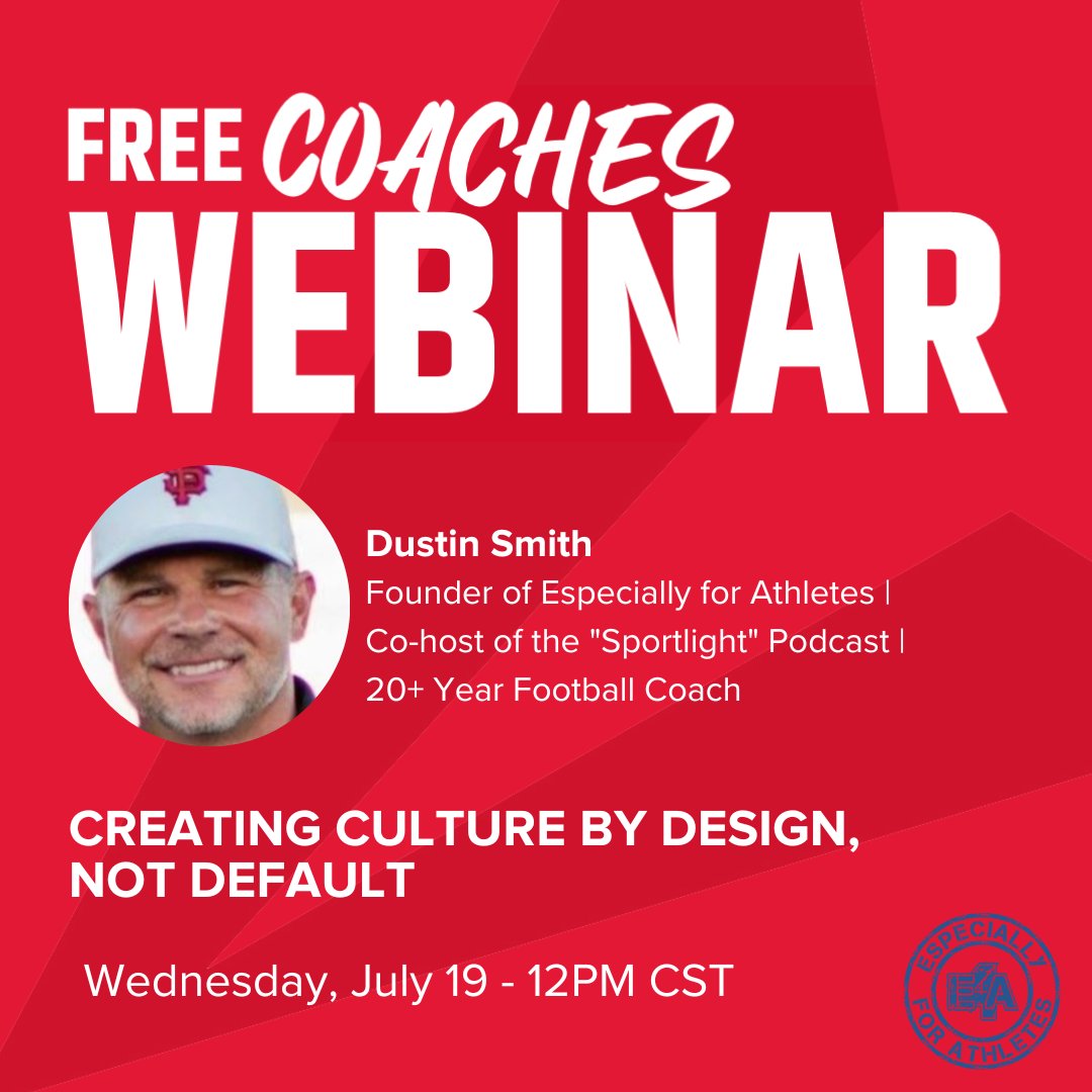 🗣 Want to build a winning culture that lasts? Join founder of Especially for Athletes and 20+ year football coach, Dustin Smith, in this webinar hosted by BSN SPORTS! Learn how to get your players involved in building a culture that speaks for itself!  bit.ly/44Slsfn