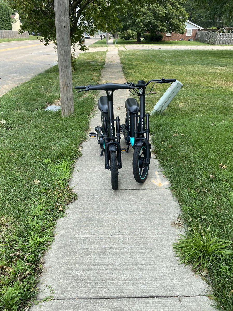 bwhitman2's tweet photo. .@champaigncity, .@VeoMobility .@WCIA3 .@news_gazette Walking my dog this morning and found a few things on my path. Abandoned bikes strewn on public sidewalks are not a problem until they are. Hopefully, no one gets injured. https://t.co/QWPBt5nqvf