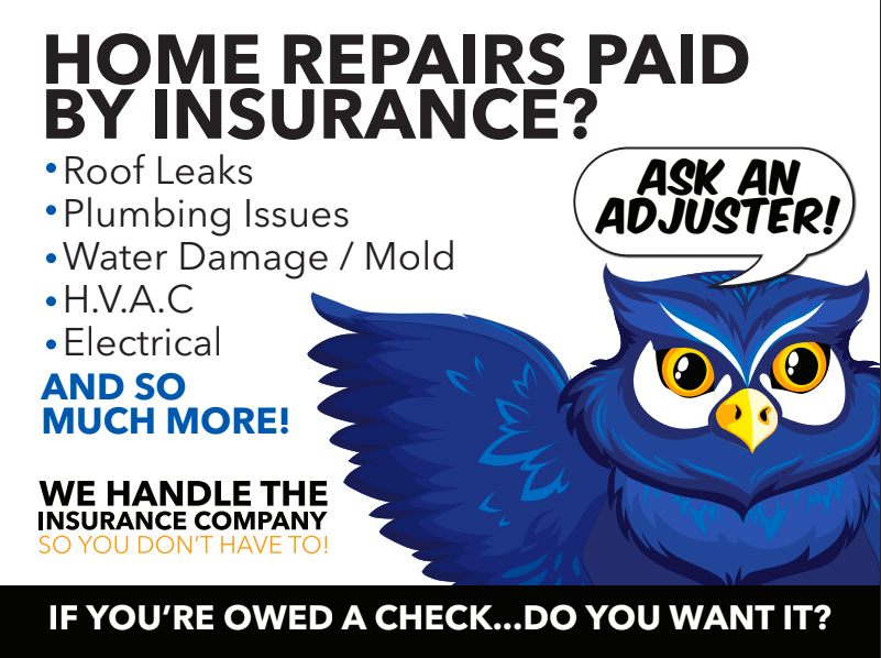 #AskAnAdjuster today! 🦉

askanadjuster.com/contact/

#Whoolio #HomeRepairs #RoofLeaks #HVAC #HurricaneSeason2023 #HurricaneIan #HailDamage
#WaterDamage #FloridaPublicAdjuster