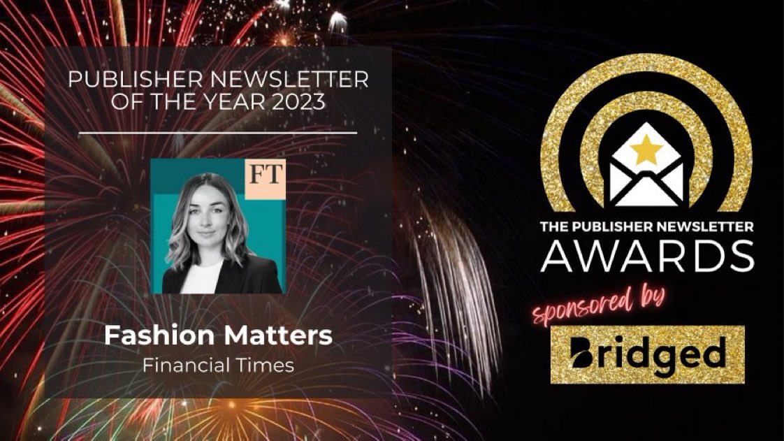 Delighted to have 3 big wins @pubnewsletters tonight Massive congrats to @JoshTANoble & the Scoreboard team for winning best sport newsletter & to the fabulous @laureni for winning not just in the special interest category but also for best overall newsletter for Fashion Matters