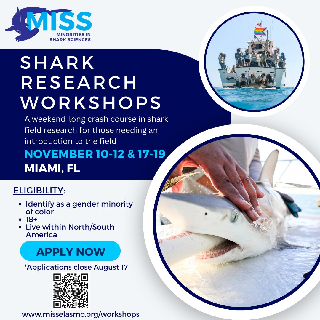 Applications for the MISS Shark Research Workshops are NOW OPEN until August 17th! Learn hands-on shark field research techniques like gear prep, shark work-ups, & more. Did we mention this is an all-expenses paid opportunity?! Link to apply in the next tweet!