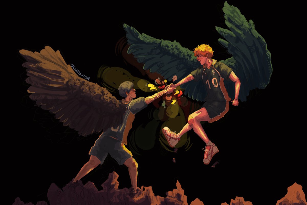 oceanster's tweet photo. and let your colours bleed and blend with mine

my piece for @displayjae for the @kghnexchange ! based on the song prompt "Crystals" by Of Monsters and Men :^) 

#kagehina #kghn https://t.co/1FnpMcgd2v