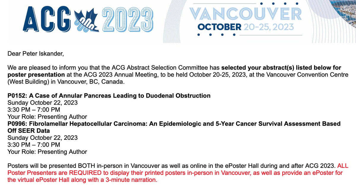 iskandp's tweet photo. So excited to be presenting at ACG 2023 in the homeland! #GIpending #ACG2023 https://t.co/r63Jzse9GU