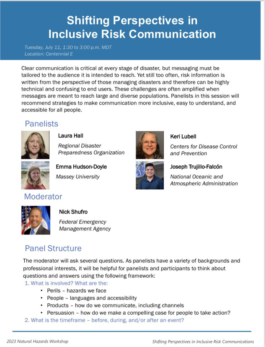 LatinWx's tweet image. Fantastic first (and definitely not last) Natural Hazards Workshop (@HazWS)! Caught up with disaster colleagues and was part of a panel of researchers/practitioners that are advancing language access in #riskcomm 🥳 🙌🏽 #HazWS