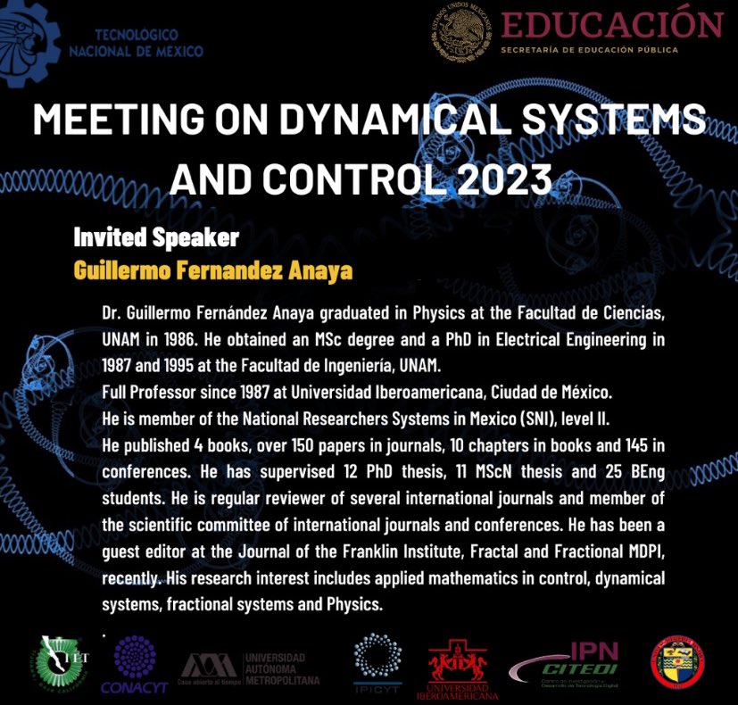 MDSC2023's tweet image. ¡Conoce al Dr. Guillermo Fernández! / Meet Dr. Guillermo Fernández!
#MDSC2023 #FractionalCalculus #MathApplications #Engineering #ITT #TecNM #IBERO