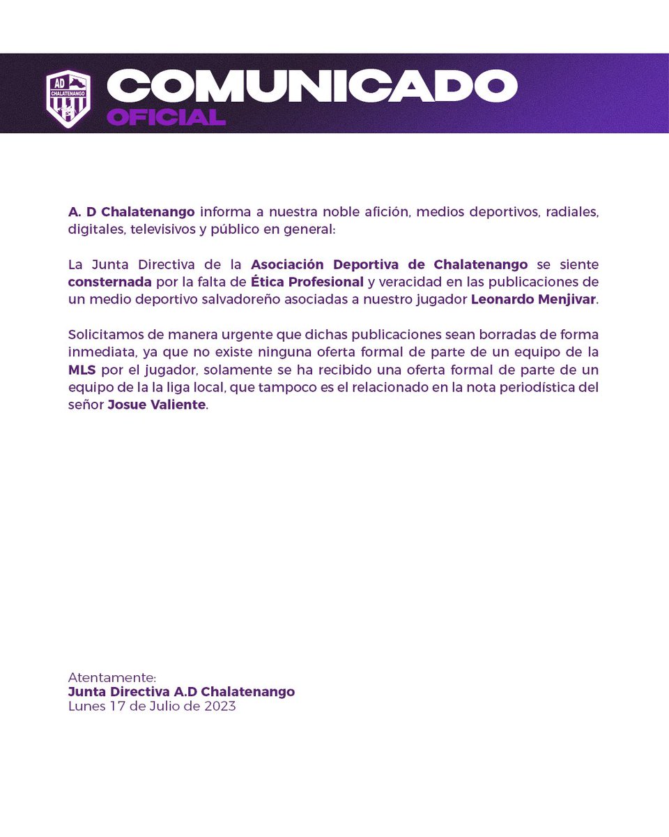 🚨| #ComunicadoOficial  
🗒️ 𝗟𝗲𝗼𝗻𝗮𝗿𝗱𝗼 𝗠𝗲𝗻𝗷𝗶𝘃𝗮𝗿
