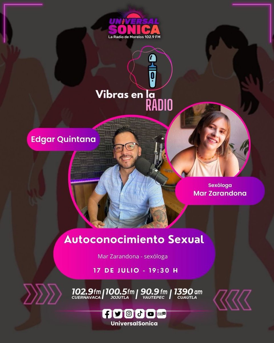PsiqueSex's tweet photo. Hablemos hoy de #autoconocimiento #sexual con Mar Zarandona a través de #VibrasEnLaRadio una producción del @IMRyTv_Morelos @Radial314 @UniversalSonica @MariaZarandona @edgar_qb https://t.co/0rXeReMvyq https://t.co/JqzwPdATIB