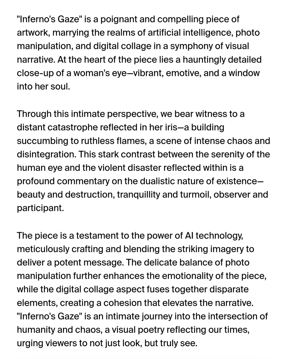🚨NEW ART DROP🚨

Discover a world within an eye in 'Inferno's Gaze', a unique fusion of Ai &amp; photo manipulation.
Unveil a tale of beauty amidst chaos in this poignant piece. Now available on <a href="/foundation/">Foundation 🌐</a>, be the owner of this compelling narrative. foundation.app/@Spamonie87/a2…