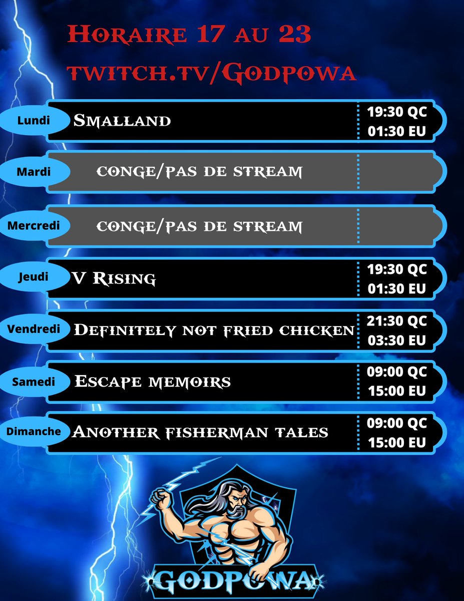 godpowa's tweet photo. Ont début avec une avant premiere sur #Smalland(new update). Jeudi ont affronte les 3 derniers boss sur #VRising .  Vendredi ont est sur #dnfc . Samedi ont continue les Escape room et ont termine sur on jeu VR!

Tout ca ici : https://t.co/pZ2f9t7JJ0
#indiegames #games #twitchtv https://t.co/17F80WJGLp
