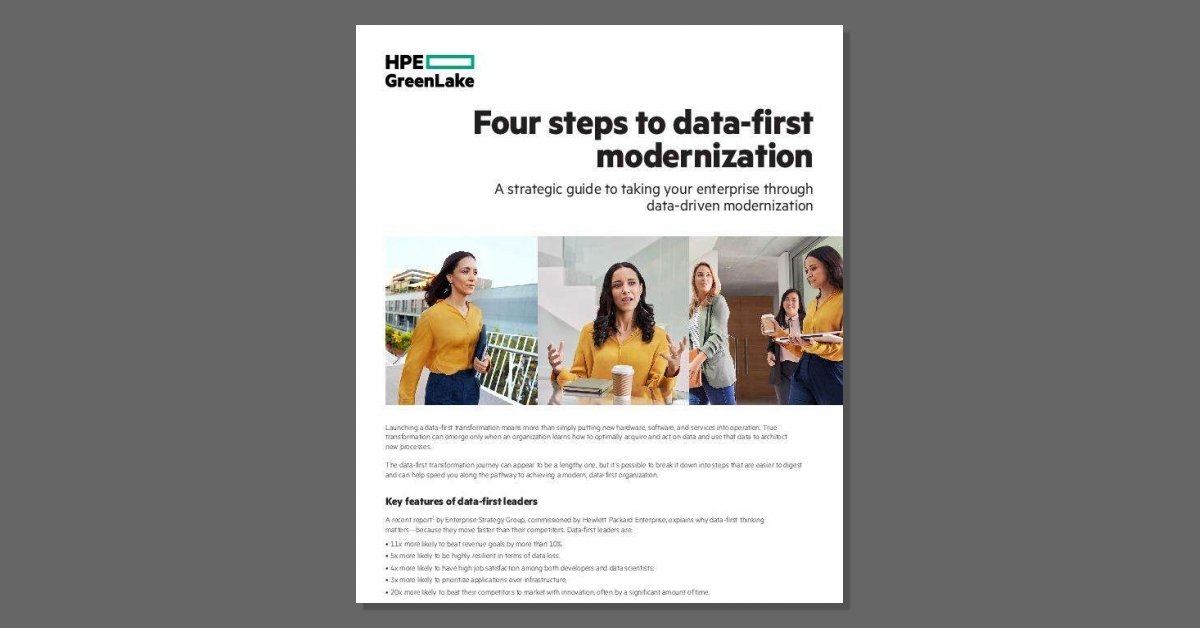 Take these 4 steps to data first modernization! 👣 Data-first leaders are more likely to grow revenue and outpace the competition. To learn more about #HPE solutions for a data-first transformation, contact Technology Integration Group. stuf.in/bbtv9e