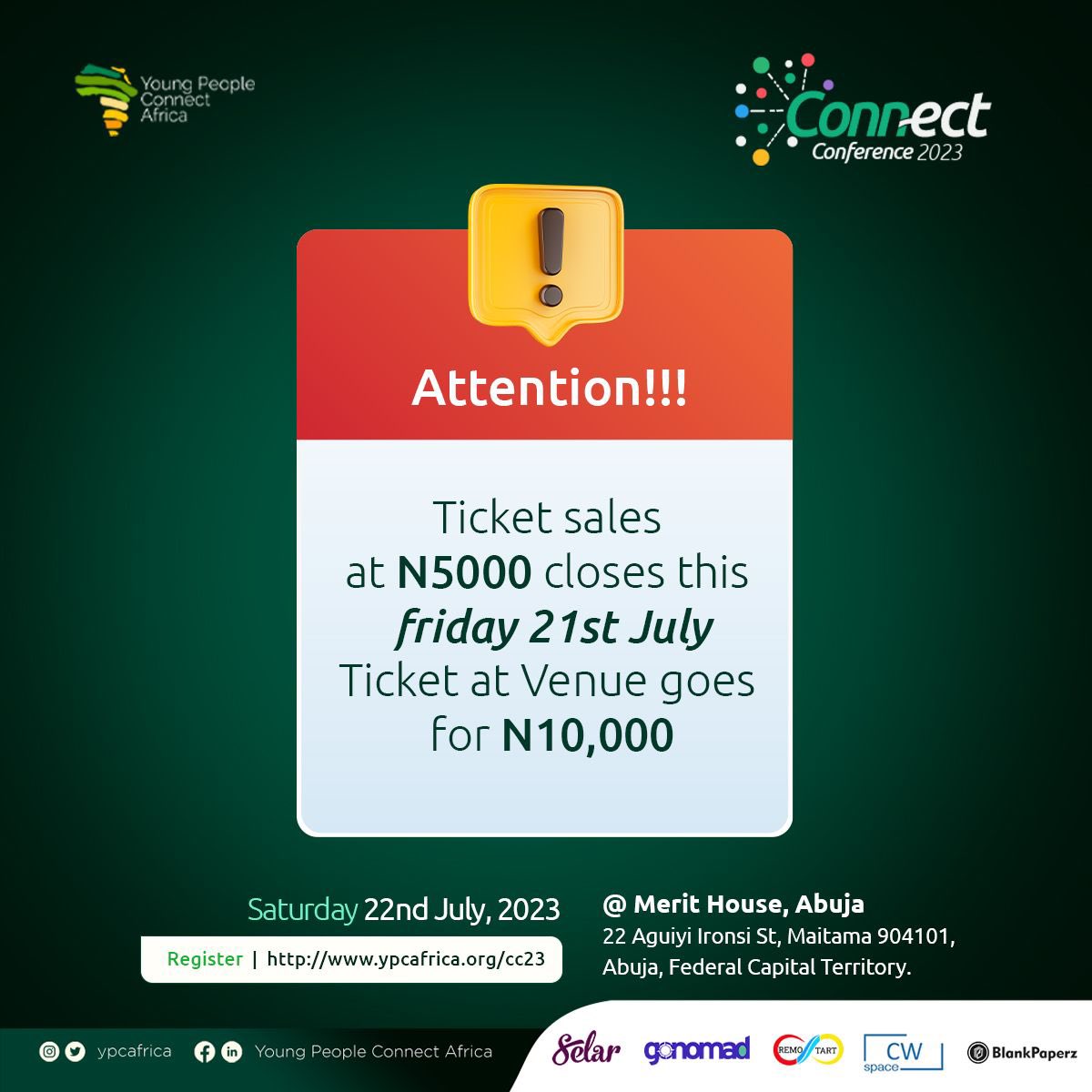 GilgalUmia's tweet image. Hurray! Connect Conference is upon us.

You can still secure your slot.

Register here👇
ypcafrica.org/cc23/

#ypcafrica
#ConnectConference
#HackingTheCreatorEconomy