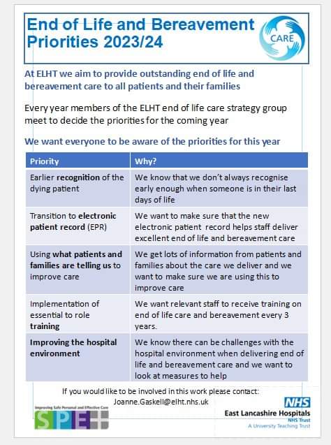 ELHT End Of Life and Bereavement Team (@elht_eolb_team) on Twitter photo Our EOL and Bereavement Priorities for 2023/24 ๐
<a href="/ELHT_NHS/">East Lancashire Hospitals NHS Trust ๐</a> <a href="/Cicdivision/">CIC- Integrated teams @ELHT</a> <a href="/quinn_ba/">Bernadette Quinn</a> <a href="/RD9Improvement/">Ross Dawson</a> <a href="/forrestcdmiim/">Cheryl Forrest RN HV MSc QN</a> Our EOL and Bereavement Priorities for 2023/24 ๐
<a href="/ELHT_NHS/">East Lancashire Hospitals NHS Trust ๐</a> <a href="/Cicdivision/">CIC- Integrated teams @ELHT</a> <a href="/quinn_ba/">Bernadette Quinn</a> <a href="/RD9Improvement/">Ross Dawson</a> <a href="/forrestcdmiim/">Cheryl Forrest RN HV MSc QN</a>