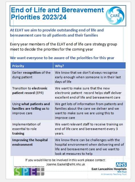 Our EOL and Bereavement Priorities for 2023/24 💙 @ELHT_NHS @Cicdivision @quinn_ba @RD9Improvement @forrestcdmiim