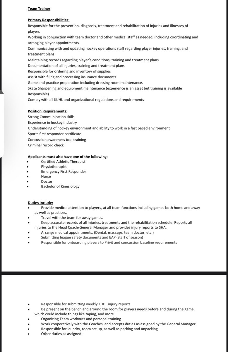 The Columbia Valley Rockies are in search of a trainer for the 23-24 season. Duties and Responsibilities are posted below. To Apply send your resume to cvrockies.president@gmail.com. Closing date will be July 28th
