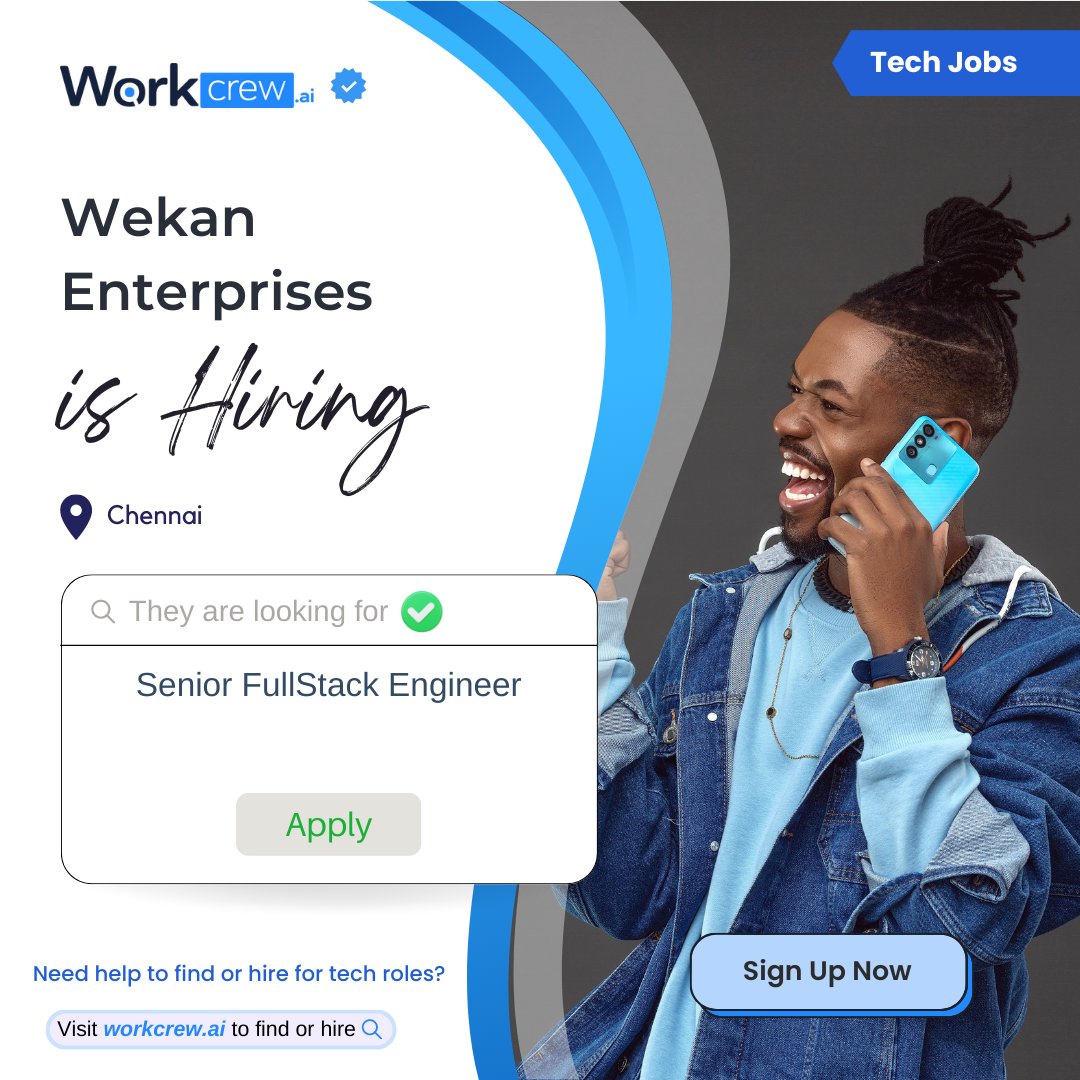 Workcrew_ai's tweet photo. Apply here:
https://t.co/QaY3SyEXjt

#hiring #nowhiring #hiringseniorfullstackengineer #seniorfullstackengineer #fullstackengineer #softwareengineer #webdeveloper #developer #coding #tech #techjobs #techindustry #career https://t.co/nL1reNa32h