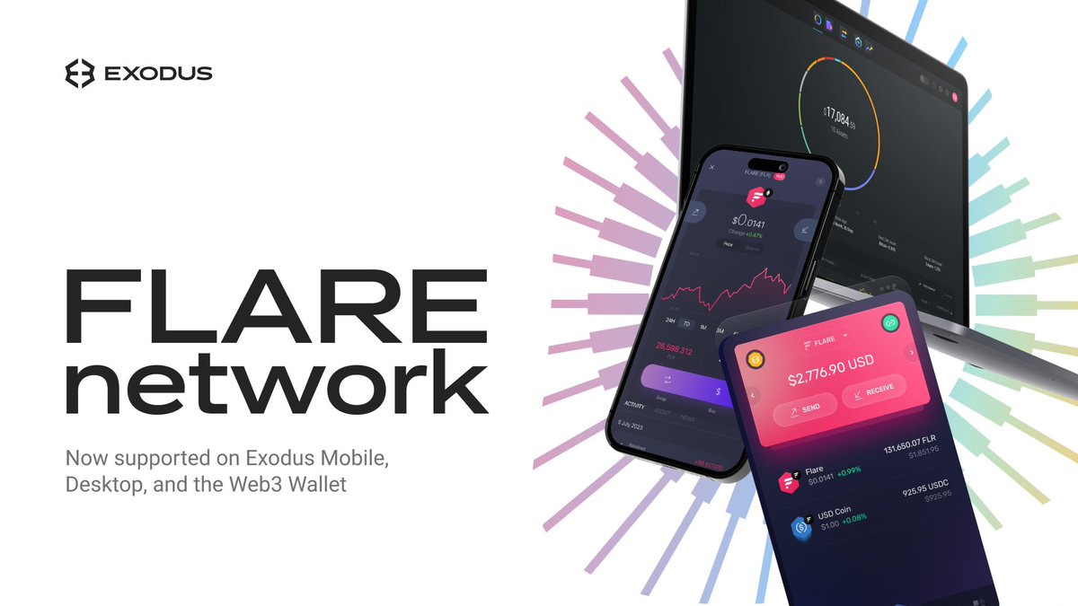 exodus's tweet image. We're thrilled to announce that @FlareNetworks is now live on Exodus! You can now send &amp;amp; receive $FLR and Flare tokens on all 3 Exodus platforms, and connect to Flare #Web3 dApps with the Exodus Web3 Wallet!