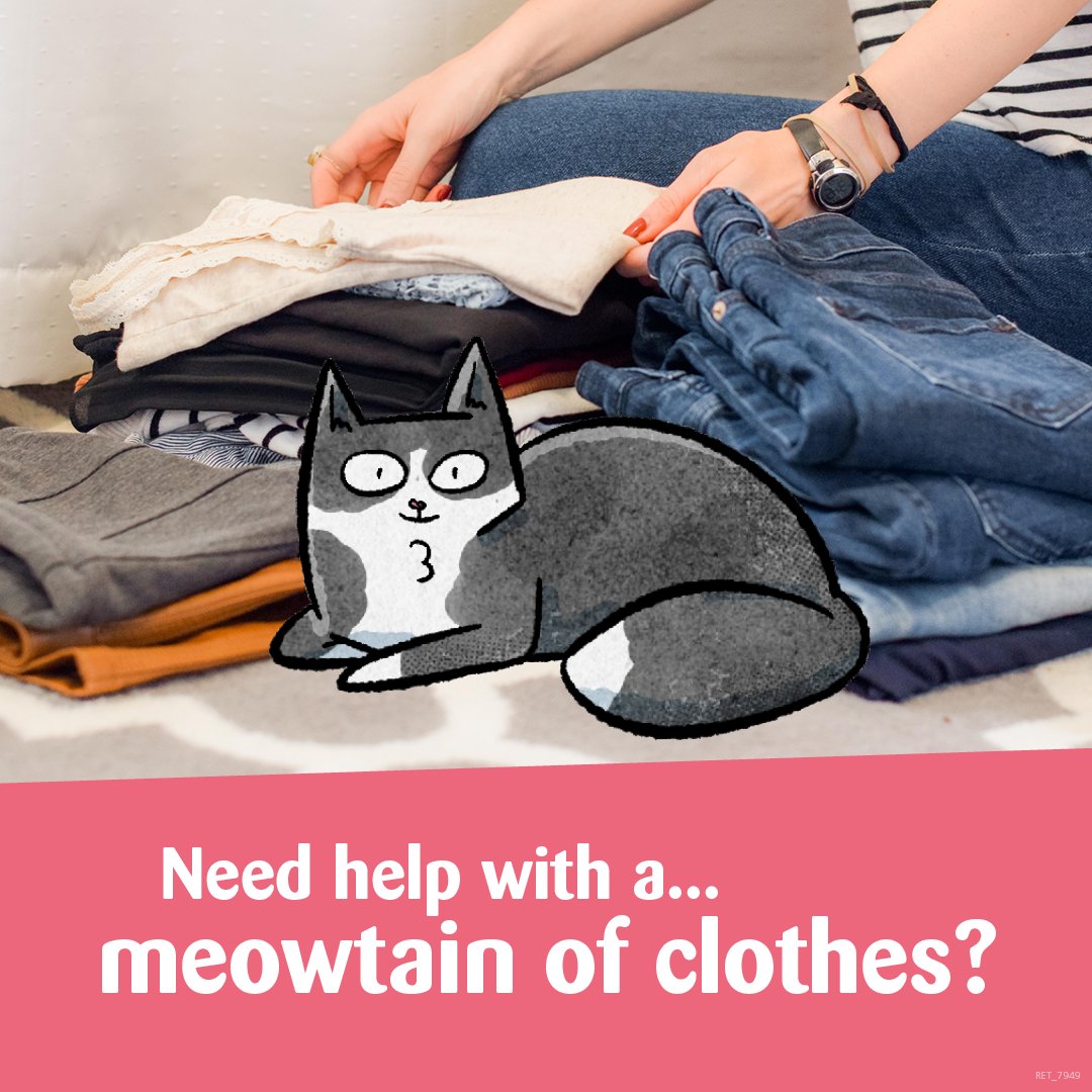 Do you have a meow-tain of clothes & accessories you no longer need? Why not donate to Cats Protection Keighley! If you're able to #GiftAid your donation, that means we can make an extra 25% more per item! #womensclothes #menswear #childrensclothing #accessories #donations