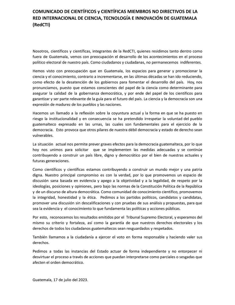 PNLUCKI_GT's tweet photo. Miembros de la REDCTI publican comunicado. https://t.co/FJEjvRS7uo