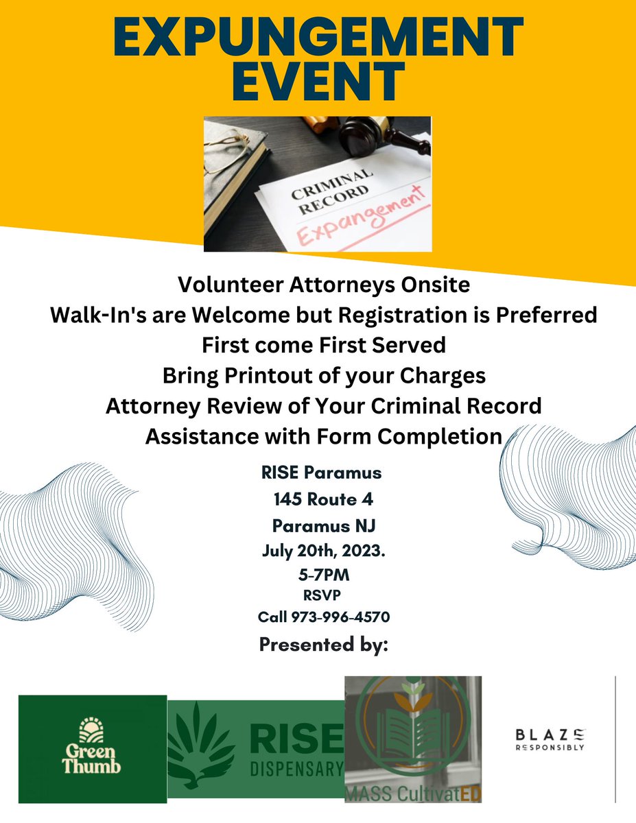 Hey, New Jersey! We will be hosting a record sealing and expungement clinic for those in need of assistance with their criminal records. Share with anyone who needs it and please attend if you do! We hope to see you there! #Expungement #CultivatED #WarOnDrugs
