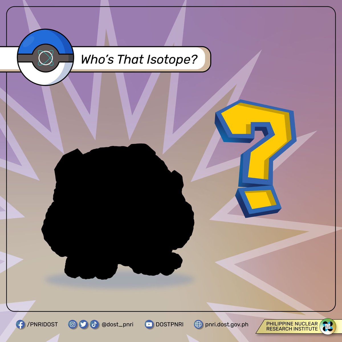 dost_pnri's tweet photo. WHO'S THAT ISOTOPE? ๐
Let's see if you can guess this mystery isotope!
Hint: It's radioactive and is very, VERY DENSE!
๐ฎ๐๐๐๐ ๐๐๐๐ โ๐๐ ๐๐๐! โ๏ธ #nuclearPH #ScienceForThePeople #OneDOST4U https://t.co/487CBHH0Co