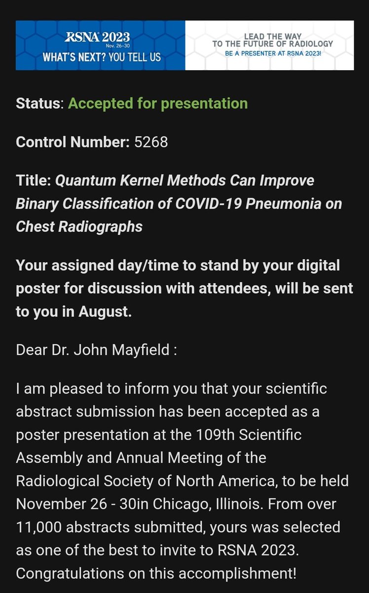 doctor_mayfield's tweet image. Excited to share an exciting project that was a year in the making around night call, @ABR_Radiology #CORE, and  @TheNRMP #FellowMatch! Thank you @RSNA for the opportunity! Read up on #QML in the @Radiology_AI blog:
pubs.rsna.org/page/ai/blog/2…
#Quantumcomputing 
#QuantumML 
#radres