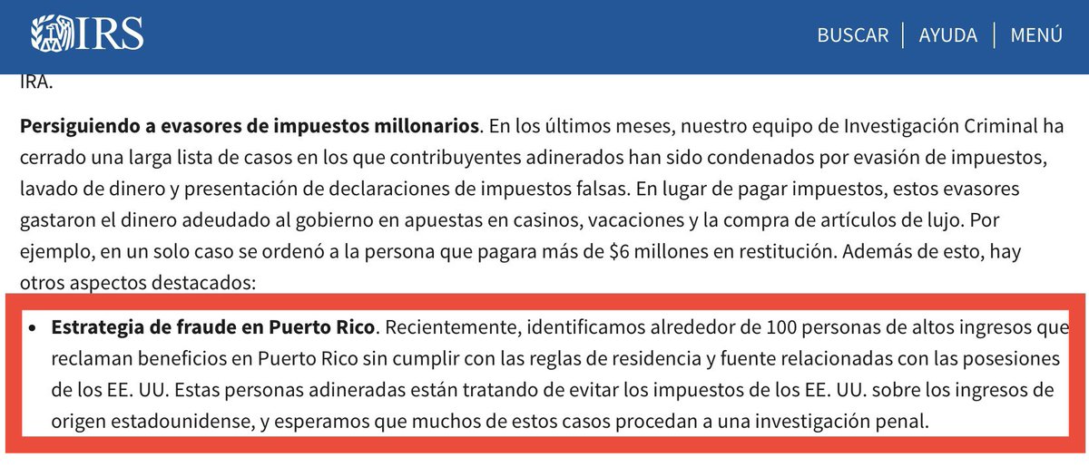 anibalacevedo's tweet photo. Interesante y a la vez, preocupante: en un reciente comunicado del IRS, destacando sus logros bajo el gobierno de Biden, dedica un párrafo a destacar que han identificado 100 millonarios evadiendo taxes federales en Puerto Rico (Ley 22). Mala imagen para 🇵🇷. https://t.co/AKvOFJUnM1