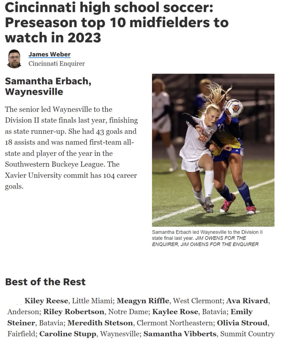 Congrats to <a href="/ErbachSamantha/">Samantha Erbach</a> and <a href="/carolinestuppp/">Caroline Stupp</a>. Sam listed as a top 10 midfielder to watch and Caroline listed with the best of the rest by Cincinnati.com