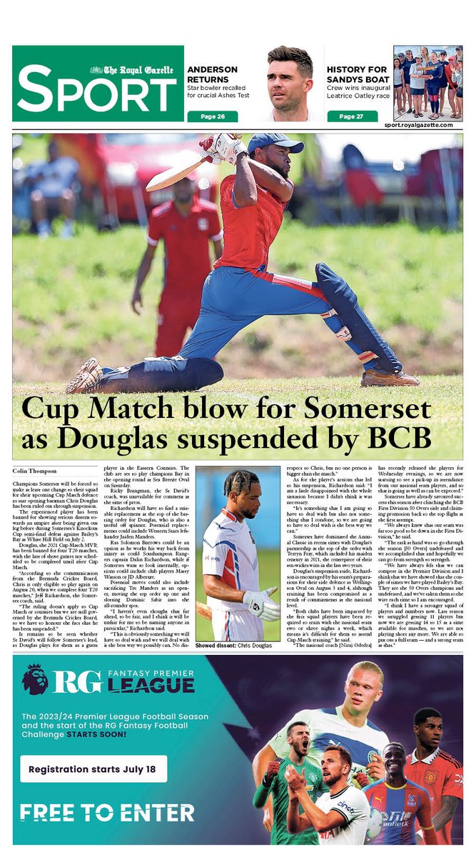 RG SPORT on Twitter "Check out TheRoyalGazette's Tuesday Sport back