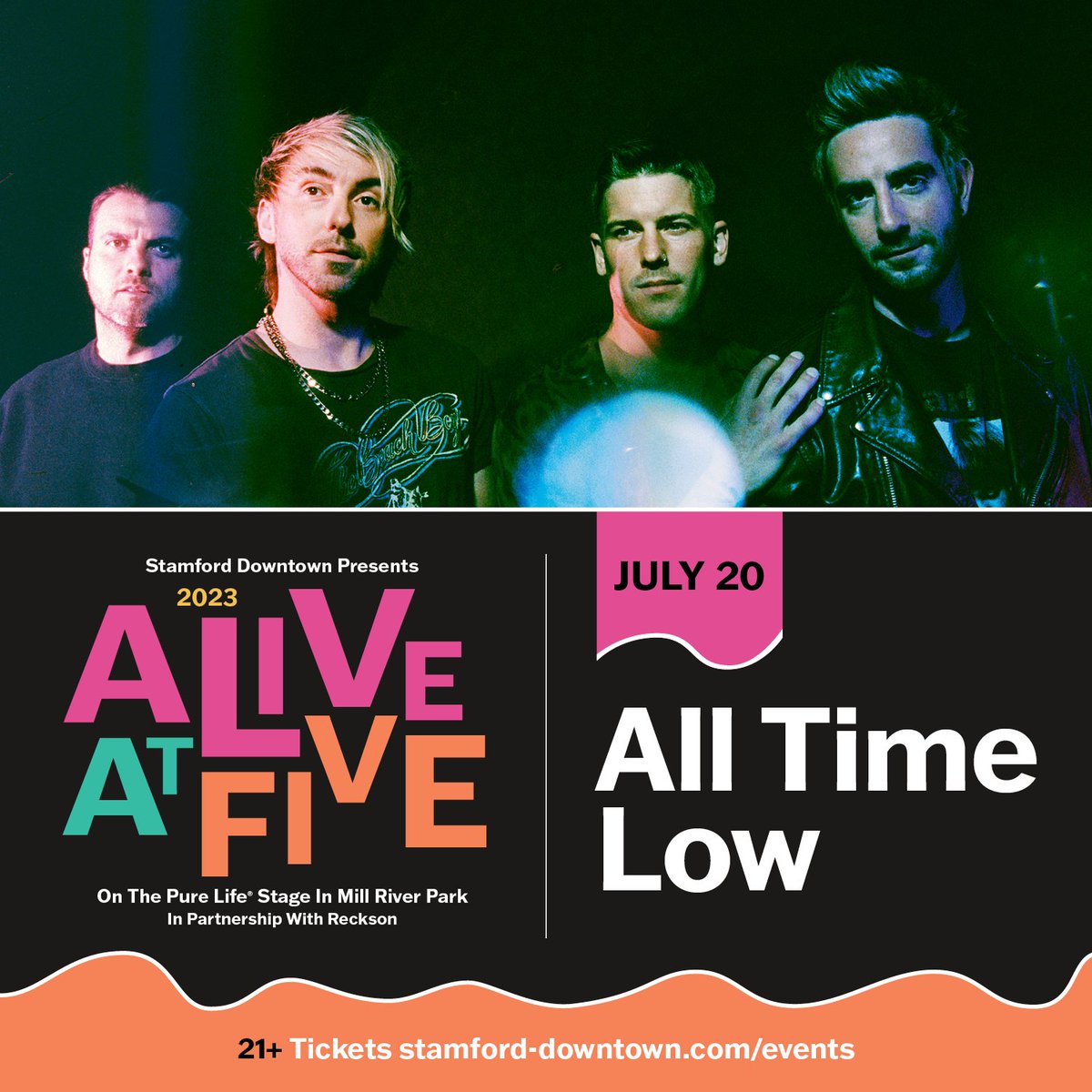 Heading to #AliveAtFiveCT this week to see <a href="/AllTimeLow/">All Time Low</a> at <a href="/millriverpark/">َ</a> // the event is presented by <a href="/StamfordDowntwn/">Stamford Downtown</a> and offers a really nice variety of live music Thursday nights. Purchase tickets today! stamford-downtown.com/events/alivefi…  🎟️ #StamfordCT
